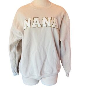 Gildan Heavy Blend Nana Crewneck Sweatshirt Cream Beige Fleece Pullover Size L